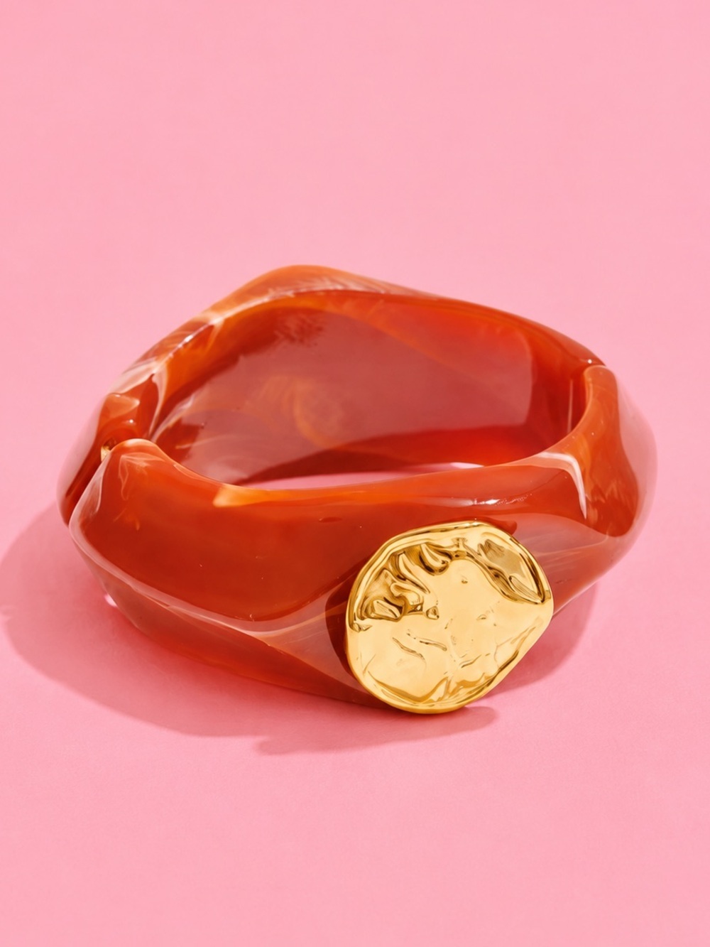 Modern Amber Caramel Gold Coin Bangle Bracelet